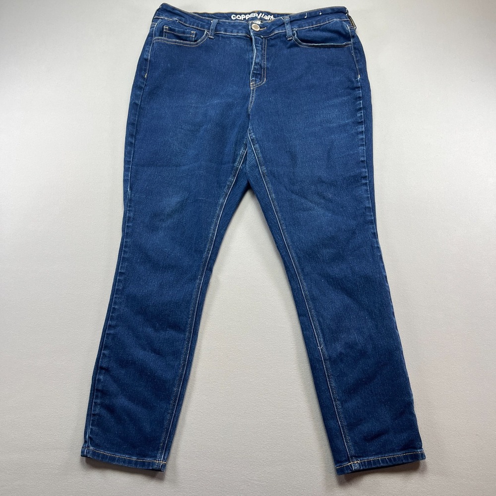 Copperflash Curvy Jeans Womens 14W Blue Denim Cotton Mid Rise Stretch Skinny Leg